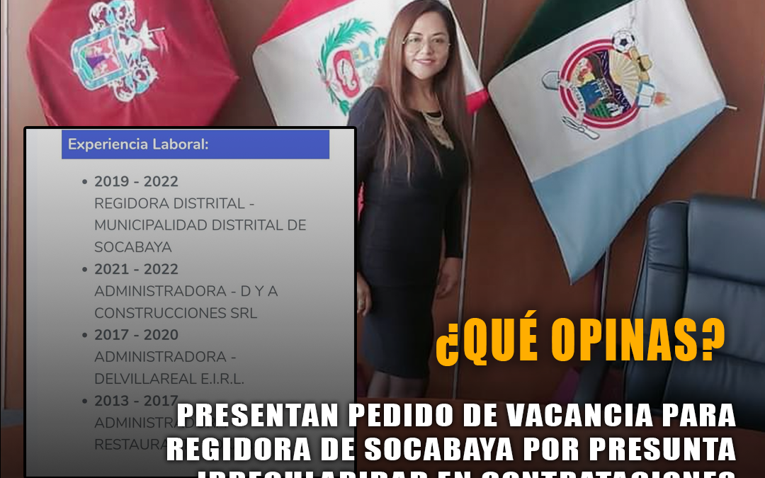 AREQUIPA: PRESENTAN PEDIDO DE VACANCIA PARA REGIDORA DE SOCABAYA POR PRESUNTA IRREGULARIDAD EN CONTRATACIONES