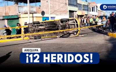 AREQUIPA: FUERTE CHOQUE ENTRE DOS COMBIS EN CAYMA DEJÓ 12 PERSONAS HERIDAS ENTRE LAS CUALES HAY 3 ESCOLARES