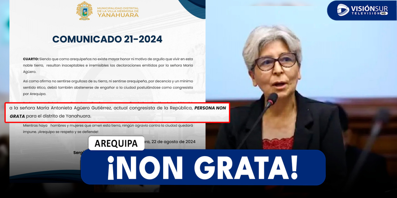 AREQUIPA: DECLARAN COMO PERSONA NON GRATA A LA CONGRESISTA MARÍA AGÜERO LUEGO DE CONTROVERSIALES DECLARACIONES