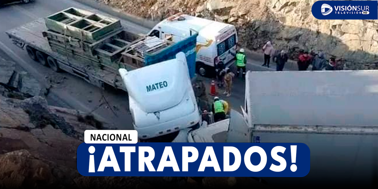 NACIONAL: FUERTE CHOQUE ENTRE DOS CAMIONES EN LA CARRETERA CENTRAL EN LA ZONA DE TICLIO DEJÓ A UN CONDUCTOR ATRAPADO