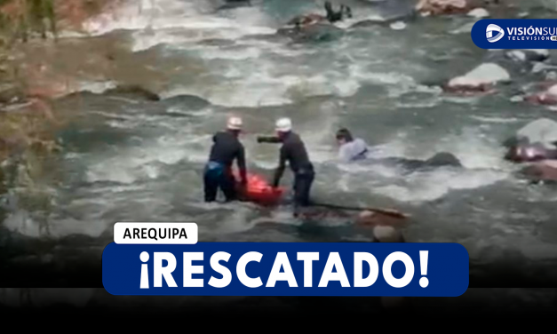 AREQUIPA: ESCOLAR CAE AL CAUDAL DE RIO CHILI Y ES RESCATADO DE UNA ZONA DE DIFÍCIL ACCESO EN EL PUENTE BOLOGNESI