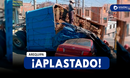 AREQUIPA: CAMIÓN CARGADO DE LEÑA TERMINA VOLTEADO SOBRE UN AUTO EN EL DISTRITO DE HUNTER