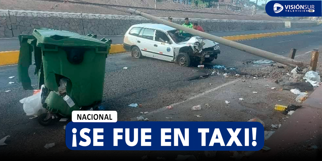 AREQUIPA: CONDUCTOR IMPACTA CONTRA UN CONTENEDOR DE BASURA Y UN POSTE PERO TRAS ACCIDENTE TOMO UN TAXI Y HUYO DEL LUGAR