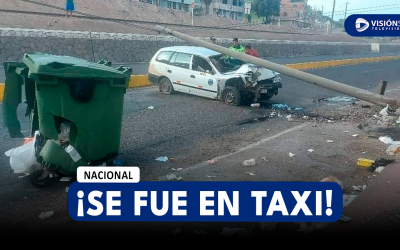 AREQUIPA: CONDUCTOR IMPACTA CONTRA UN CONTENEDOR DE BASURA Y UN POSTE PERO TRAS ACCIDENTE TOMO UN TAXI Y HUYO DEL LUGAR