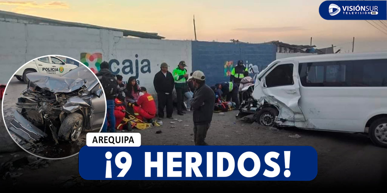 AREQUIPA: FUERTE CHOQUE ENTRE AUTOMÓVIL Y COMBI EN LA VÍA EVITAMIENTO DEJÓ 9 HERIDOS