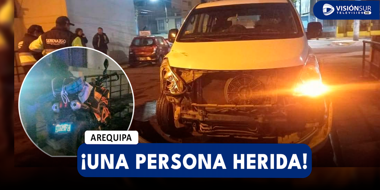 AREQUIPA: FUERTE CHOQUE ENTRE CAMIONETA Y MOTOCICLETA EN LA AV. VENEZUELA DEJA UNA PERSONA HERIDA