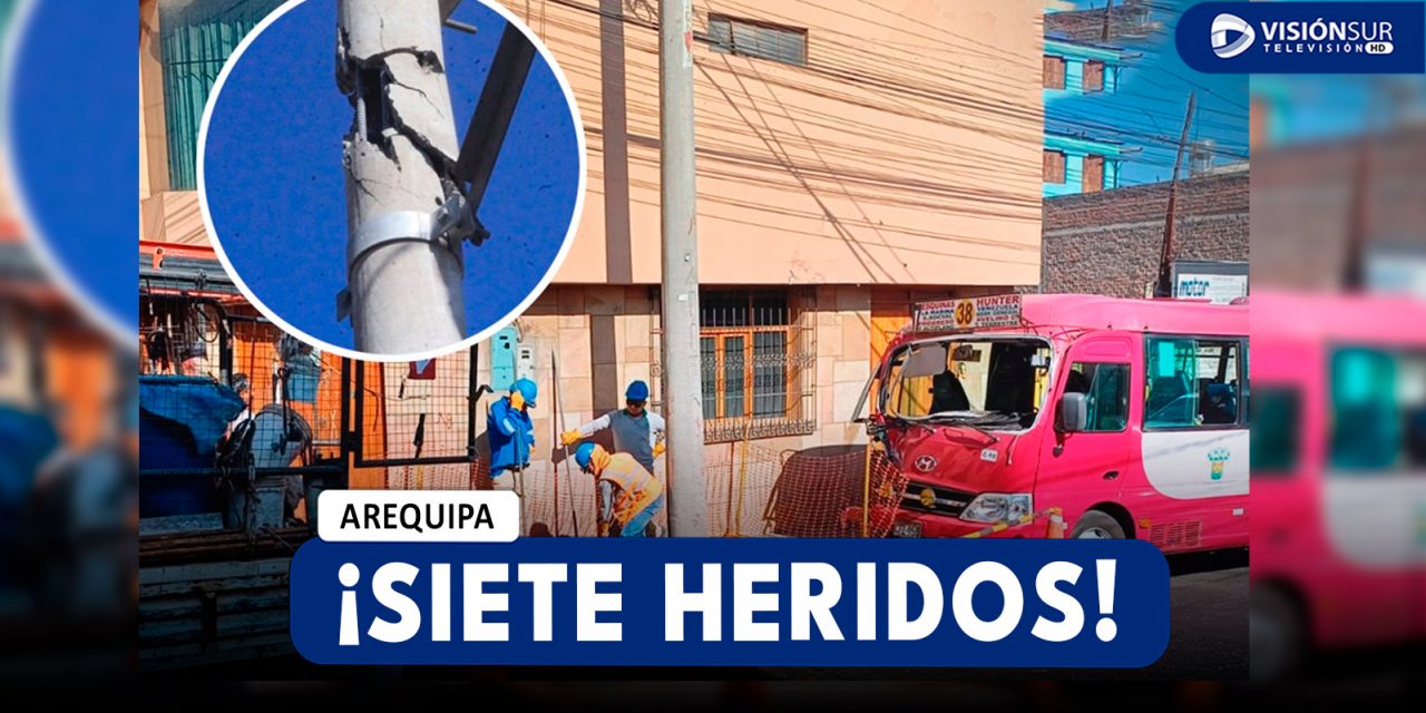 AREQUIPA: BUS DE TRANSPORTE PÚBLICO IMPACTA CONTRA POSTE EN EL PASAJE SAN ISIDRO Y DEJA SIETE HERIDOS