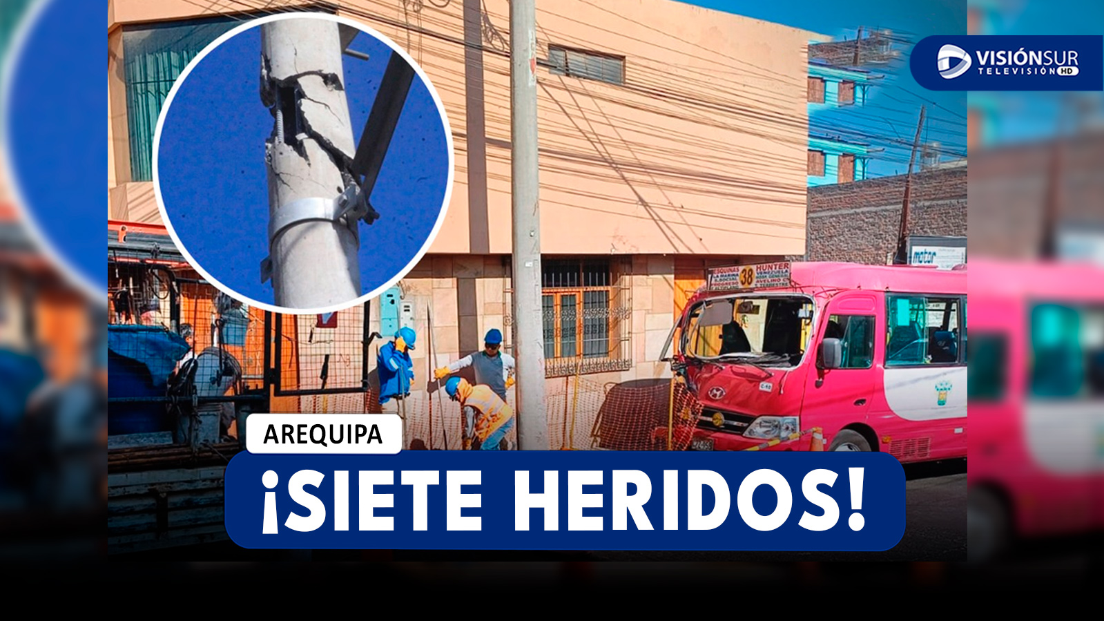 AREQUIPA: BUS DE TRANSPORTE PÚBLICO IMPACTA CONTRA POSTE EN EL PASAJE SAN ISIDRO Y DEJA SIETE HERIDOS
