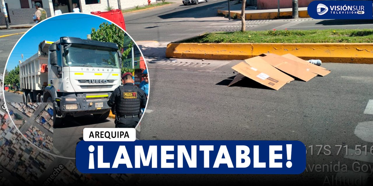 AREQUIPA: JOVEN PIERDE LA VIDA LUEGO DE SER APLASTADA POR UN VOLQUETE EN LA AV. GOYENECHE