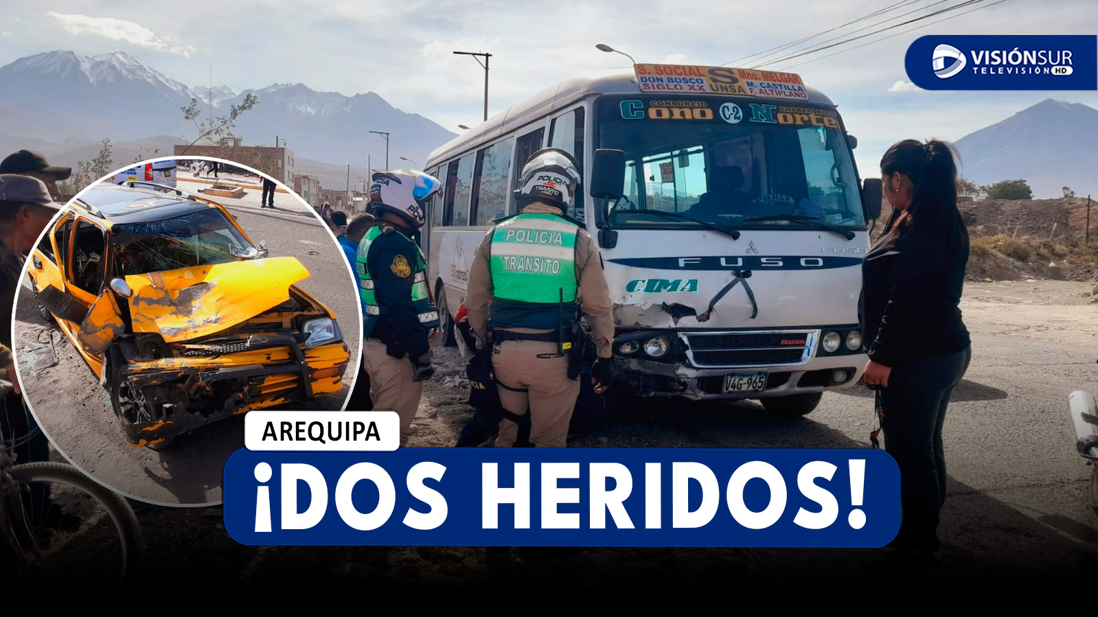AREQUIPA: FUERTE CHOQUE ENTRE MINIVAN, UNA COMBI Y UN TICO DEJA A DOS PERSONAS HERIDAS EN CERRO COLORADO