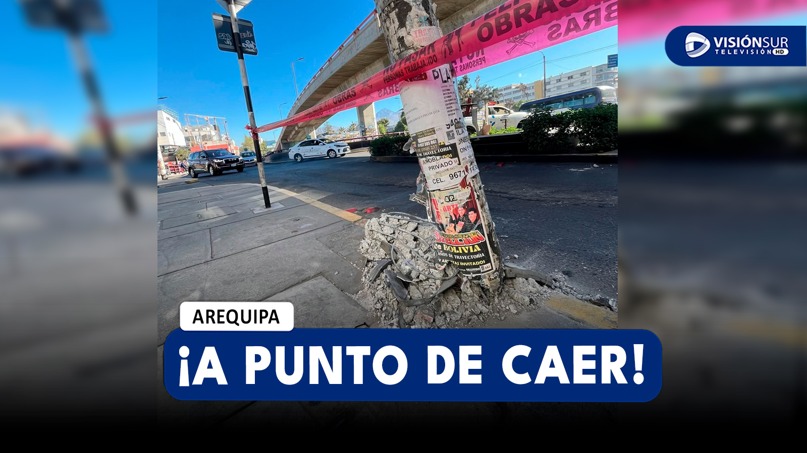 AREQUIPA: VECINOS Y CONDUCTORES PIDEN LA INTERVENCIÓN DE LAS AUTORIDADES POR POSTE CHOCADO QUE ESTARÍA A PUNTO DE CAER